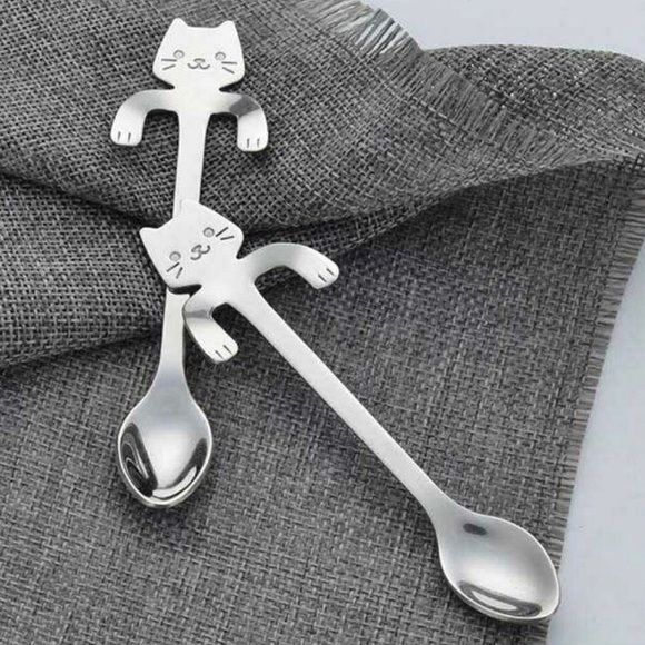 2-Pack Cat Coffee Dessert Cute Silver Spoons - Picture 7 of 8